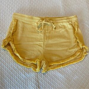 Banjara Yellow Women's Ruffle Trim Shorts. Textured Material. Large.